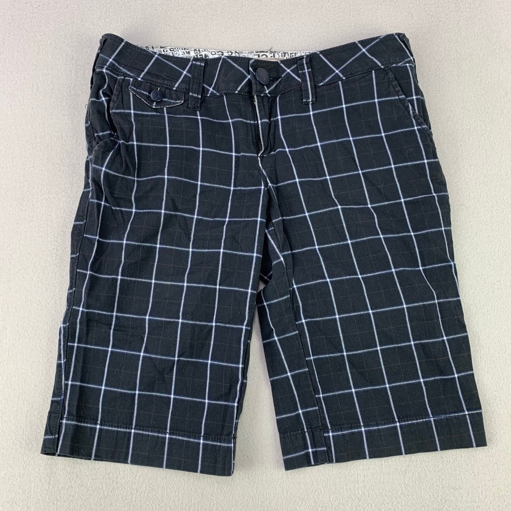 VTG Y2K Empyre Plaid Chino Shorts Womens 9 Black White Grid Skate Streetwear